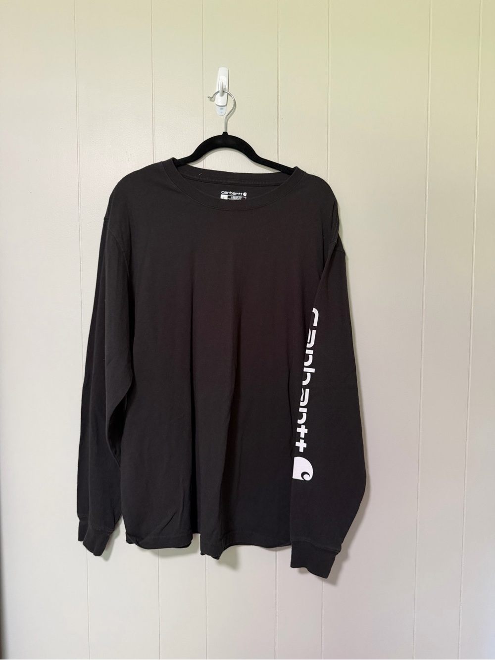Carhartt Black Long-Sleeve Crewneck Tee with White Sleeve Logo